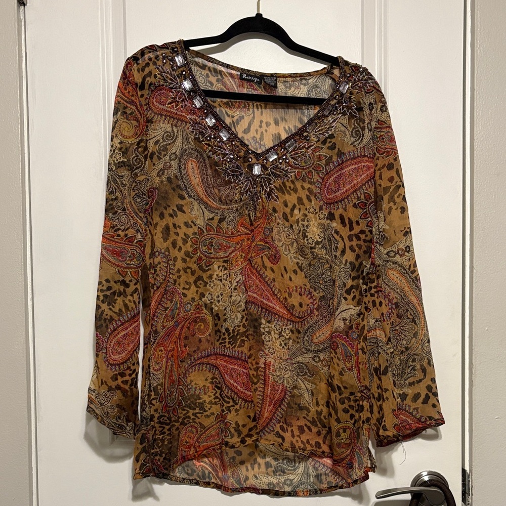 Raviya Multicolor Paisley and Leopard Blouse